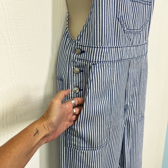 H&M - NWT Twill Dungarees Blue And White Stripe Adjustable Strap Overalls XXS - Picture 5 of 13